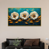 Abstract Elegant Golden & White Flower Canvas Painting for Home Decor